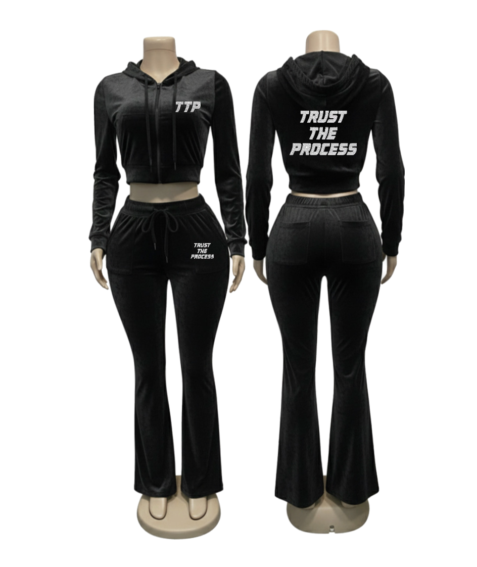 Black Velour 2 Pc Jacket Set