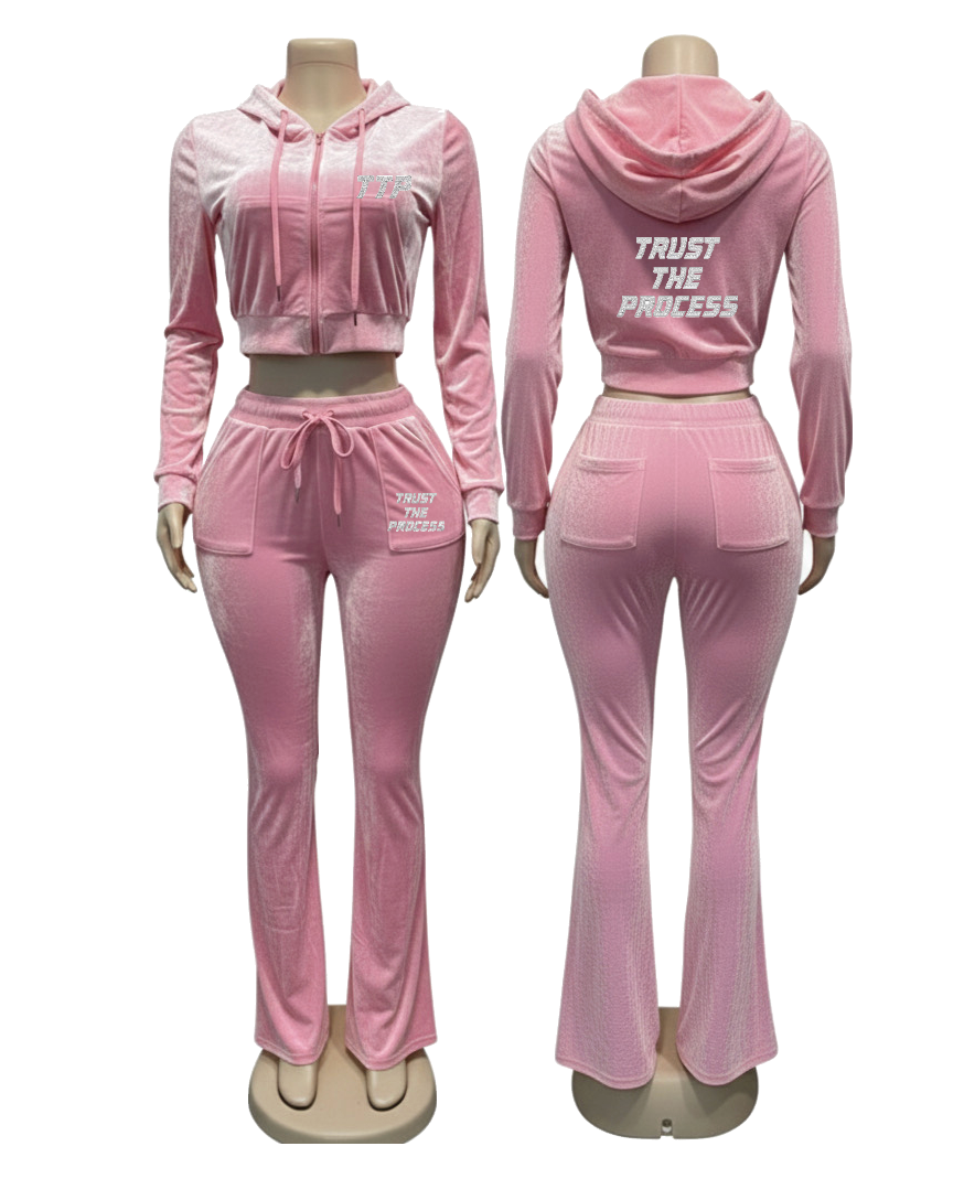 Pink Velour 2 Pc Jacket Set