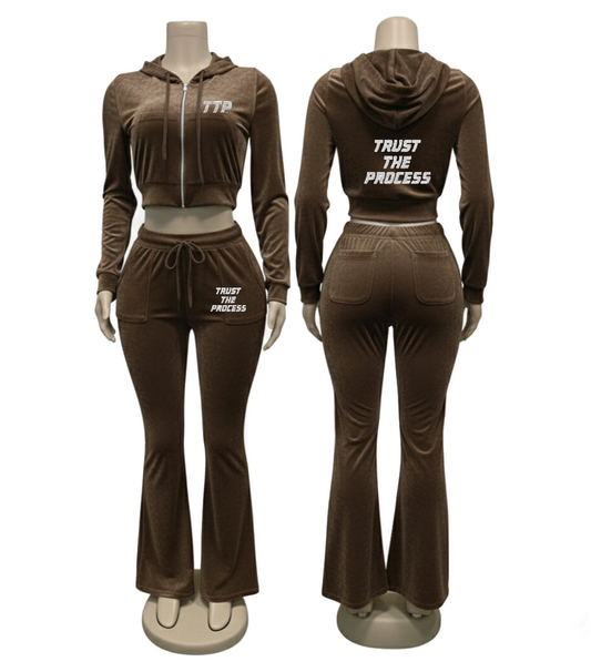 Brown 2 Pc Velour Jacket Set