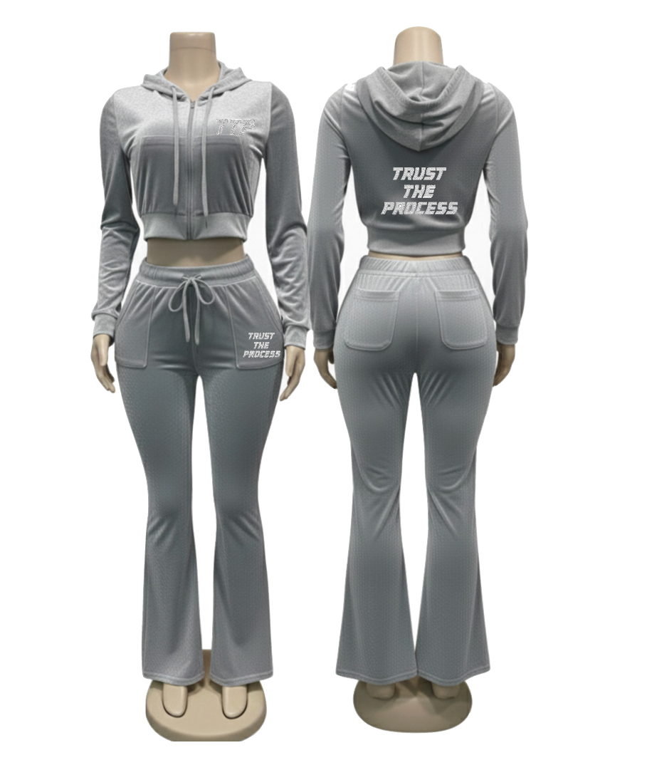 Gray Velour 2 Pc Jacket Set